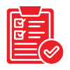 red checklist icon representing a completed task or assessment 11 key elements for success