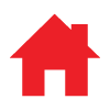 red house icon symbol representing home with seven simple elements