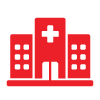 red hospital building with medical cross symbol representing healthcare and essential services for 10 critical needs