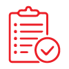 red clipboard checklist with a checkmark simple design one summary tasks
