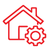 red house icon with gear symbol representing home improvement ideas for the top 10 projects