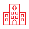 hospital icon with red cross representing healthcare and medical service for 11 patients or more